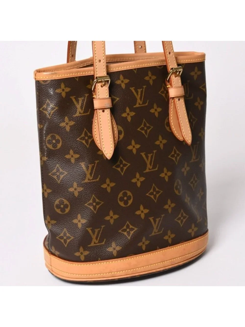 Louis Vuitton Bucket PM Handbag Monogram Brown Leather Gold